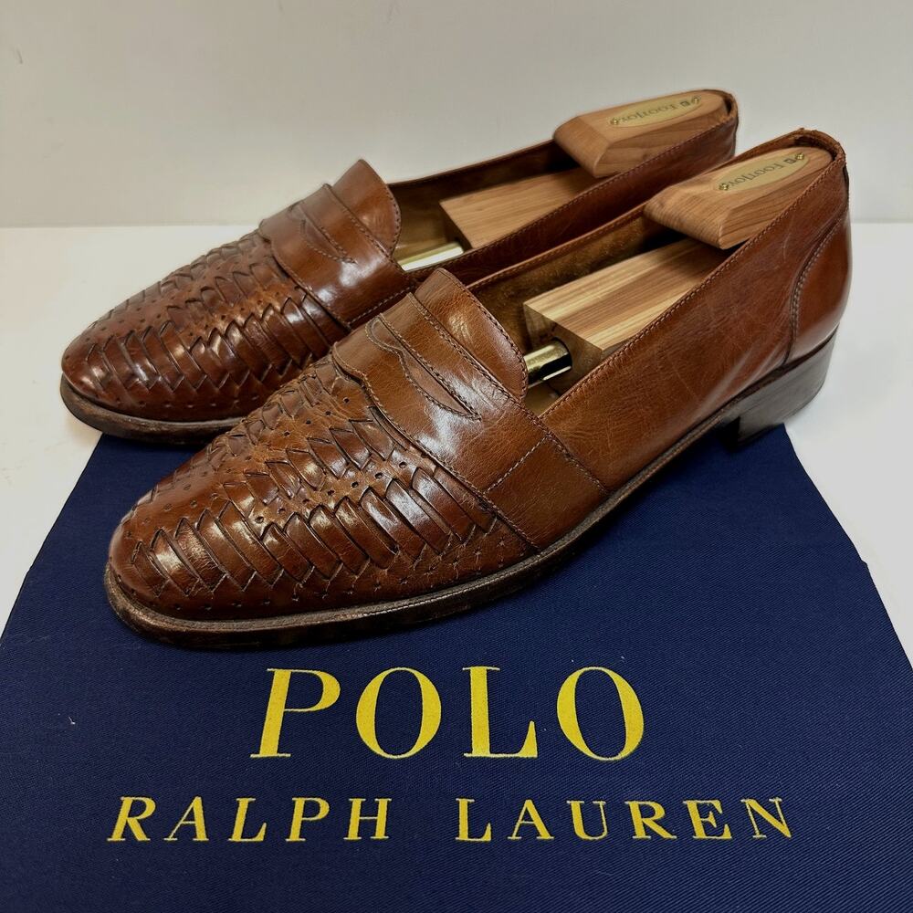 VGUC Ralph Lauren Purple Label Deerskin Woven Loafer Vintage Made in Italy 10 D